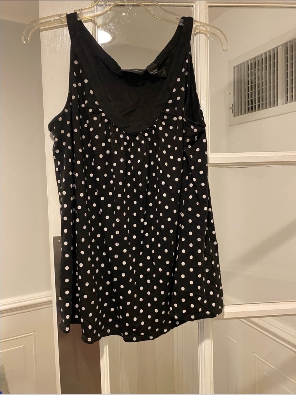New York & Company Black Polka Dot V-Neck Tank